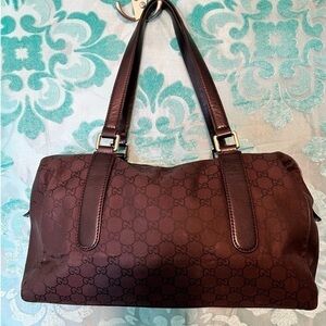 Gucci JOY Boston BAG brown soft canvas body & leather shoulder straps